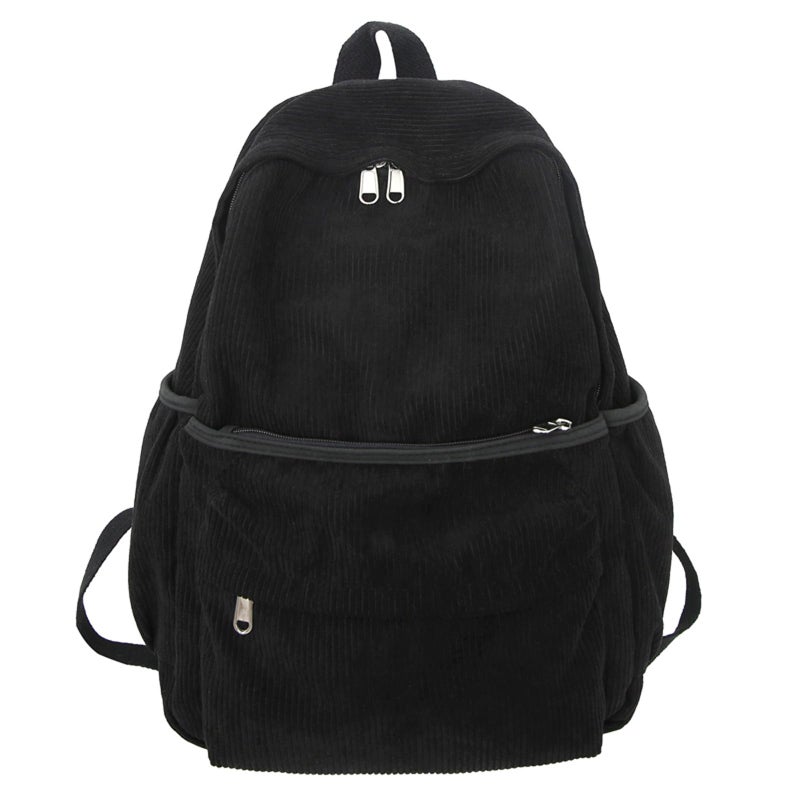 Lamprod Aesthetic Backpack Cute Backpack Corduroy Backpack School Supplies Laptop Bag for Teens Girls Women Students Solid ColorBlack - Image 2