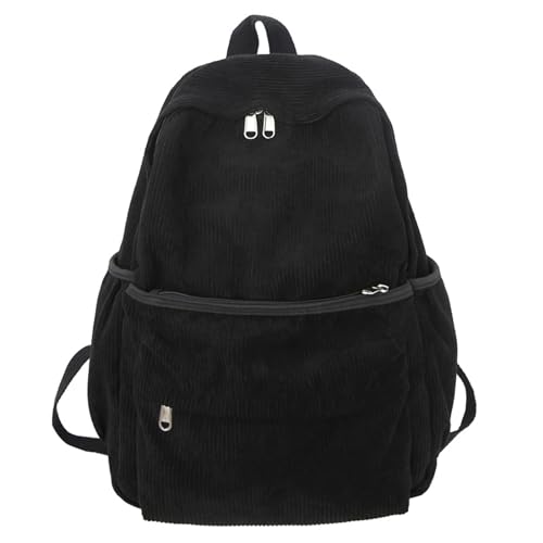 Lamprod Aesthetic Backpack Cute Backpack Corduroy Backpack School Supplies Laptop Bag for Teens Girls Women Students Solid ColorBlack - Image 1
