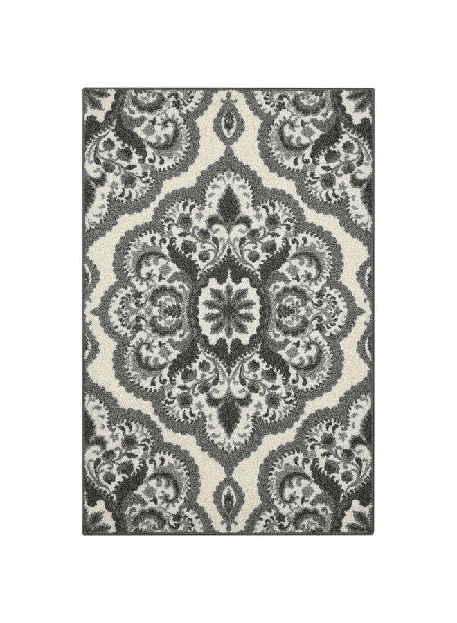 Maples Rugs Vivian Medallion Kitchen Rugs Non Skid Accent Area Carpet [Made in USA], 2'6 x 3'10, Grey - Image 1