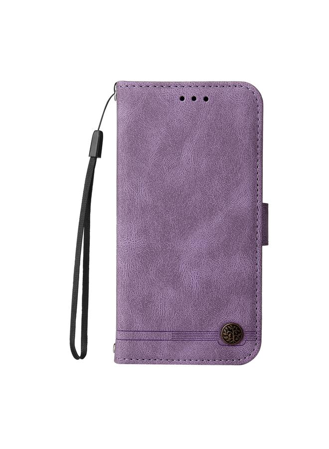 Zaboon Case For iPhone 13 mini Skin Feel Life Tree Metal Button Horizontal Flip Leather Case with Holder & Card Slot & Wallet & Photo Frame & Strap - Image 2