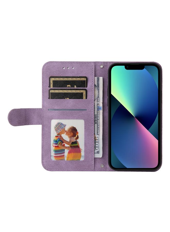 Zaboon Case For iPhone 13 mini Skin Feel Life Tree Metal Button Horizontal Flip Leather Case with Holder & Card Slot & Wallet & Photo Frame & Strap - Image 4