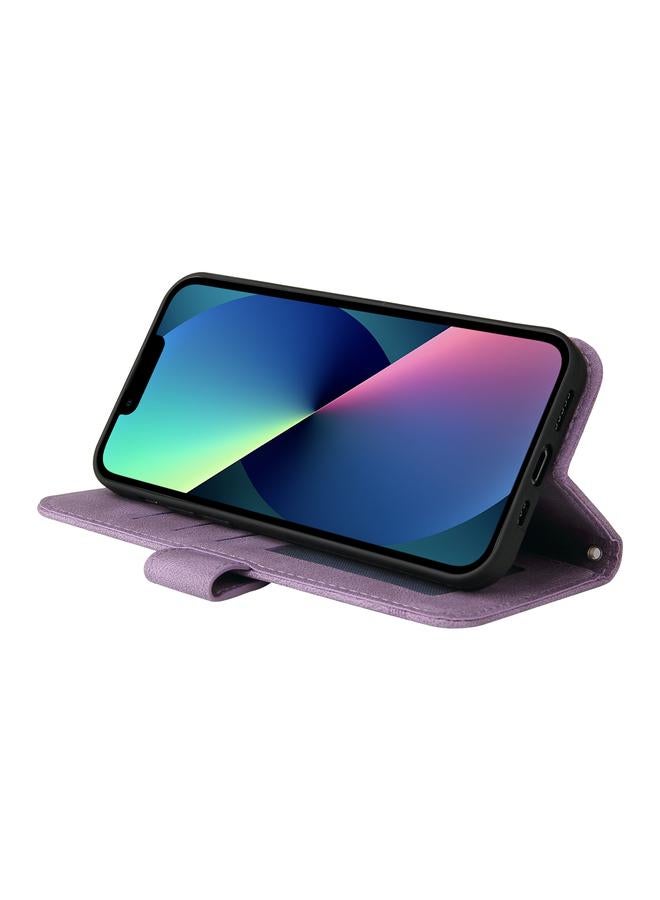 Zaboon Case For iPhone 13 mini Skin Feel Life Tree Metal Button Horizontal Flip Leather Case with Holder & Card Slot & Wallet & Photo Frame & Strap - Image 5