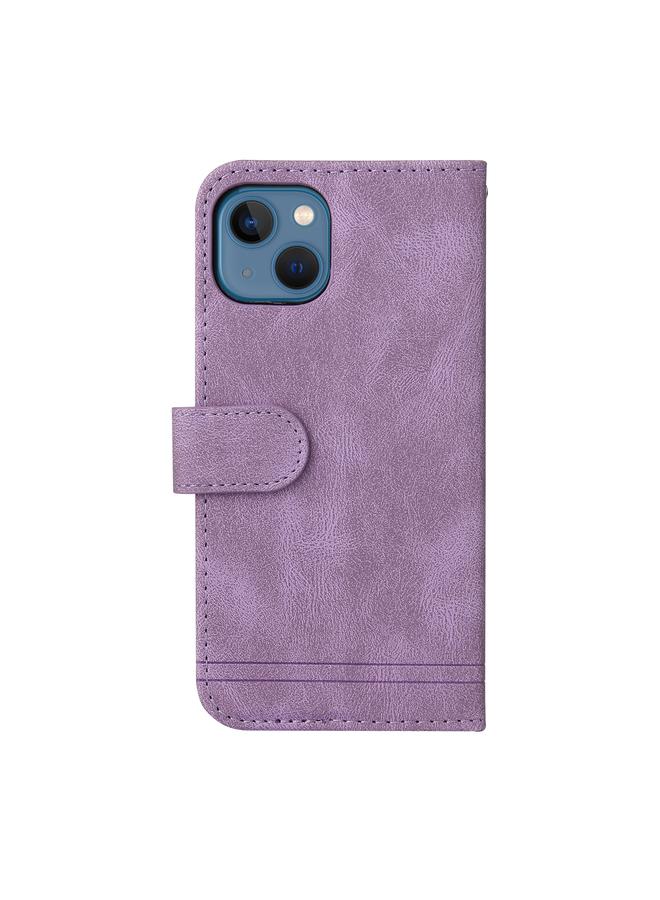 Zaboon Case For iPhone 13 mini Skin Feel Life Tree Metal Button Horizontal Flip Leather Case with Holder & Card Slot & Wallet & Photo Frame & Strap - Image 3