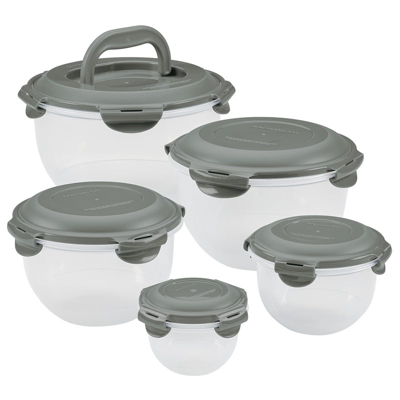 Rachael Ray LeakProof Nestable Container Food Storage Bin Set 10Piece Clear with Gray Lids