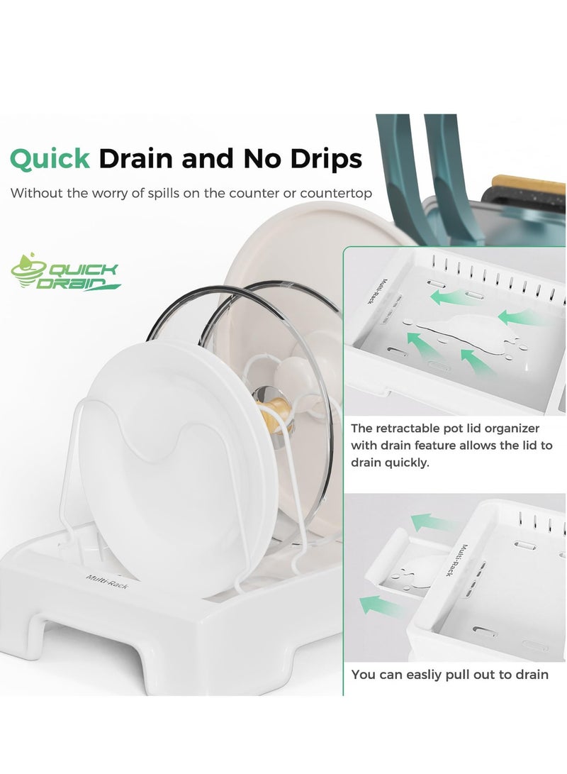 Excefore منظم أغطية الأواني القابل للتوسيع ، منظم الأواني والمقالي تحت الخزائن ، مع 10 فواصل قابلة للتعديل ، منظم خزائن المطبخ بدون تسرب للألواح المقطعة وأدوات الخبز والأواني المطبخية - Image 3