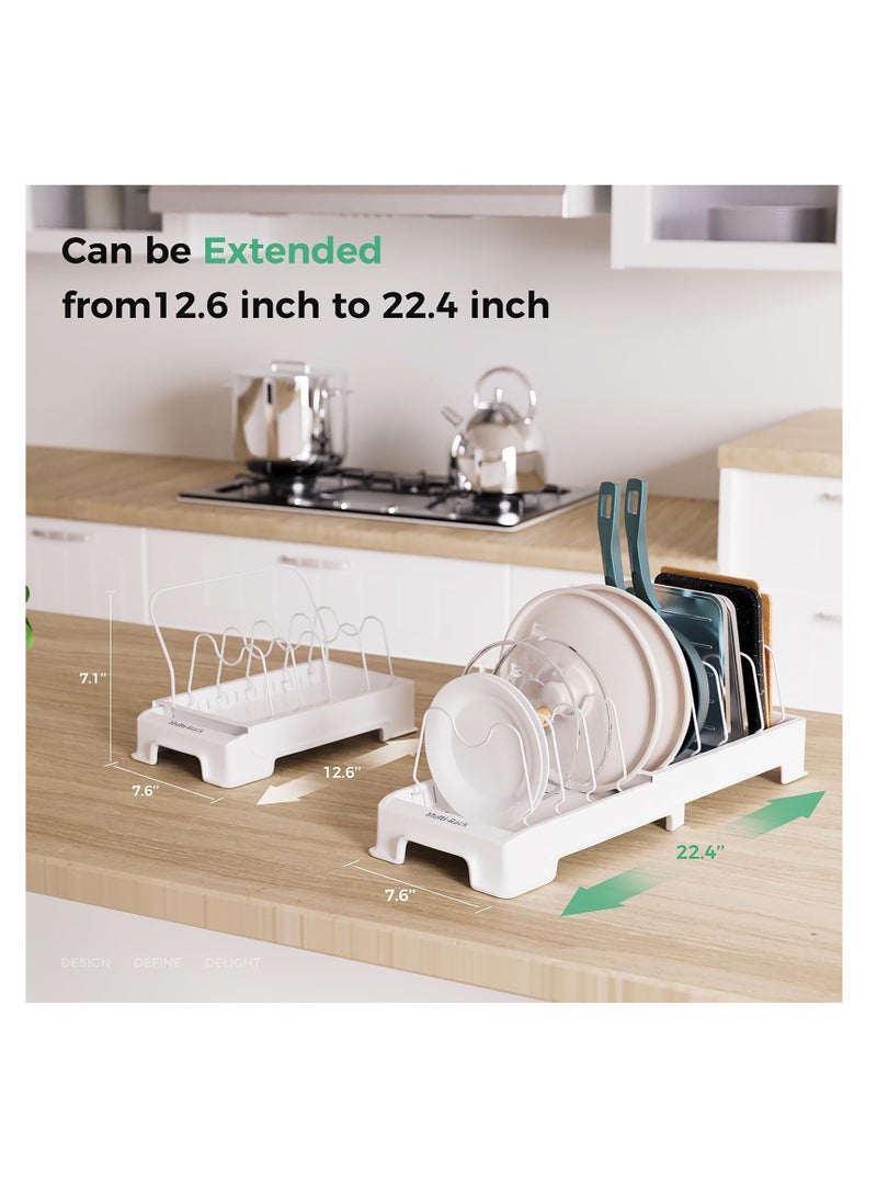 Excefore منظم أغطية الأواني القابل للتوسيع ، منظم الأواني والمقالي تحت الخزائن ، مع 10 فواصل قابلة للتعديل ، منظم خزائن المطبخ بدون تسرب للألواح المقطعة وأدوات الخبز والأواني المطبخية - Image 2