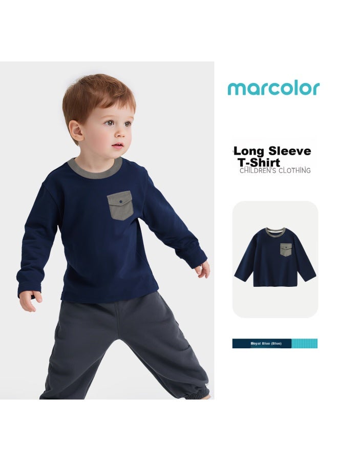 Marcolor Spring Pure Cotton Long Sleeve Crew Neck Baby Toddler T-shirt Uni Comfortable Top Royal Blue Size 80 - Image 1