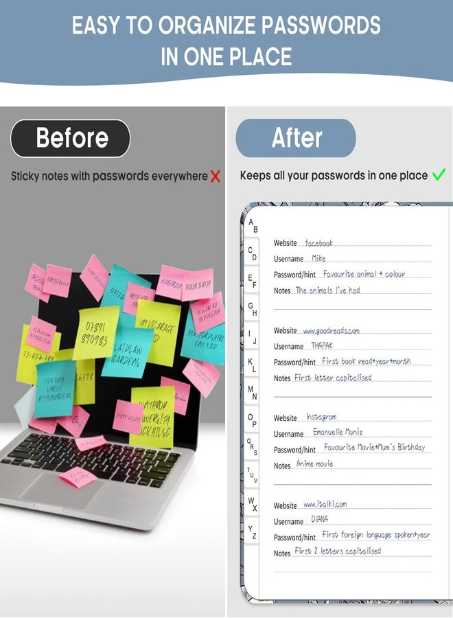 Taja Password Keeper Book with Alphabetical Tabs, Small Password Books for Seniors, Password Notebook for Internet Website Address, Password Logbook to Help You Stay Organized - Butterfly Peony - Image 2