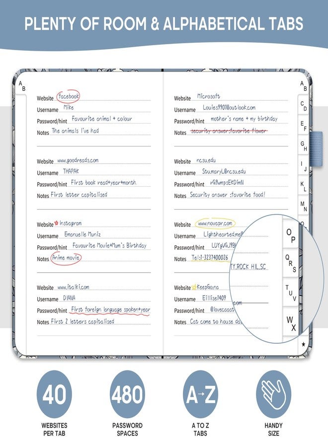 Taja Password Keeper Book with Alphabetical Tabs, Small Password Books for Seniors, Password Notebook for Internet Website Address, Password Logbook to Help You Stay Organized - Butterfly Peony - Image 3