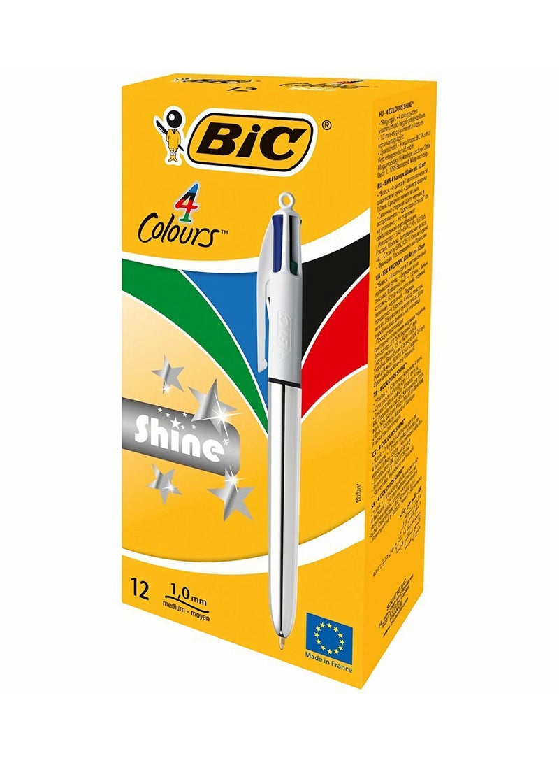Bic Ballpoint Pens 1.0 mm Fine Point Tip, Silver Barrel, 4-in-1 Colored Pen, School and Office Supply, for Journaling, and Note-Taking - Image 1