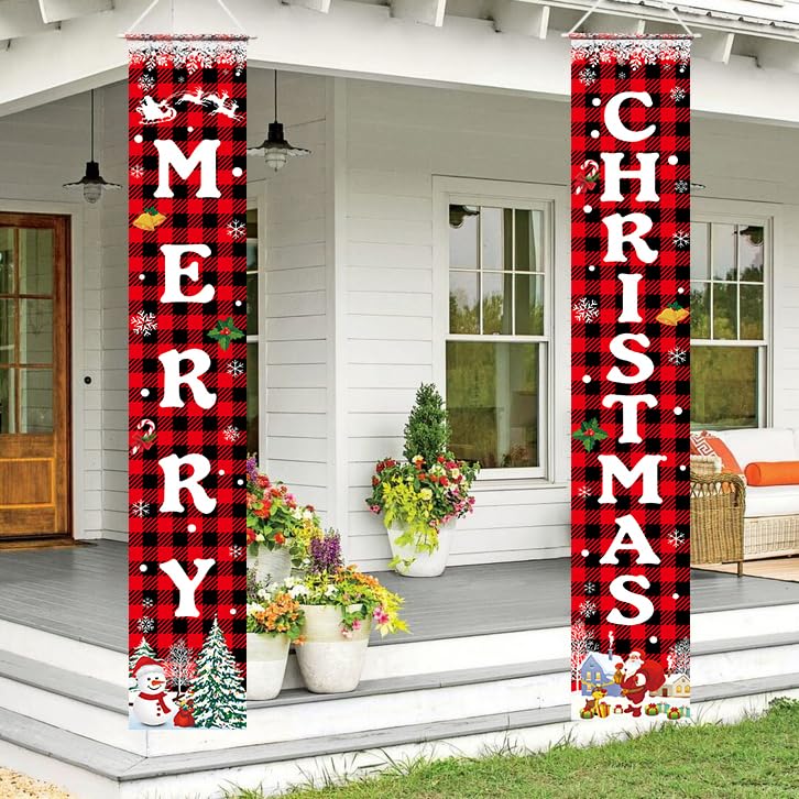 Labrostar Christmas Decorations Merry Christmas Banner Xmas Porch Door Sign Welcome Banner for Wall Home Party Decor Christmas Decorations Indoor Outdoor - Image 3