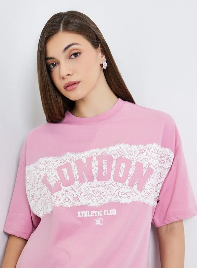 Women Light Pink London Slogan Oversized T-Shirt