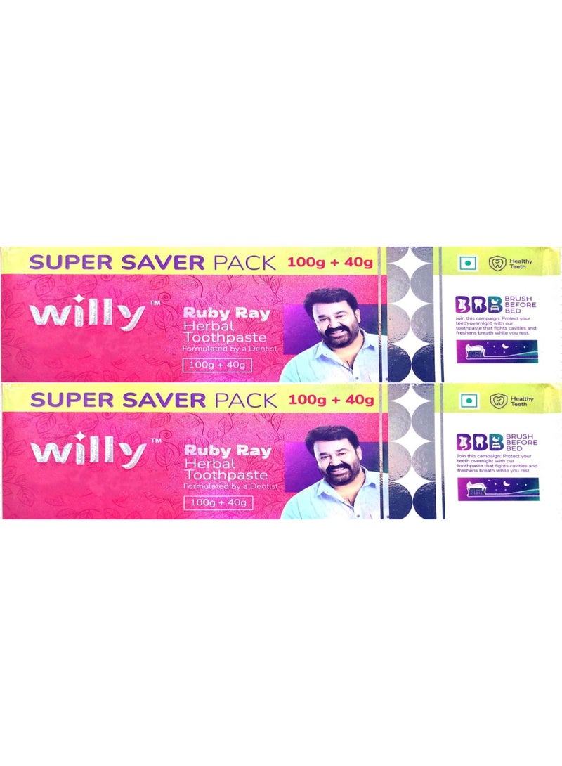 Willy Ruby Ray Herbal Toothpaste Super Saver Pack 140g (100g + 40g) – Pack of 2 - Image 1