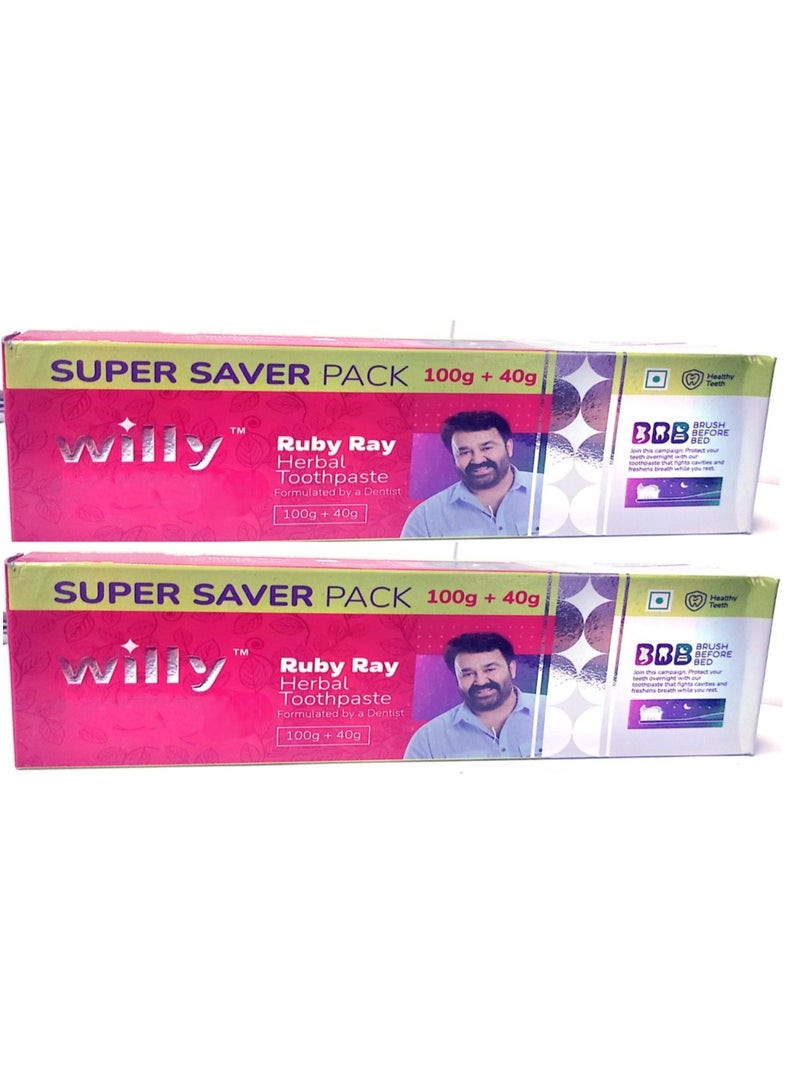 Willy Ruby Ray Herbal Toothpaste Super Saver Pack 140g (100g + 40g) – Pack of 2 - Image 2