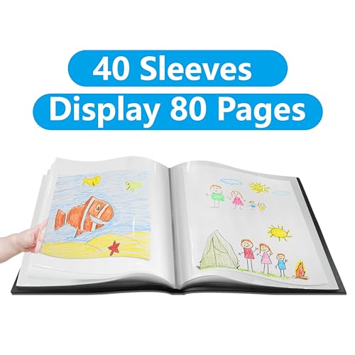 Vantasii Presentation Book 40 Clear Pockets Sleeves Protectors Art Portfolio Clear Book for Artwork, Report Sheet, Letter (Can Accommodate 19.1 X 13.3inch) - Image 2