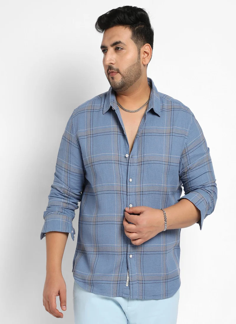 Instafab Plus Men's Icy Blue Tartan Plaid Shirt