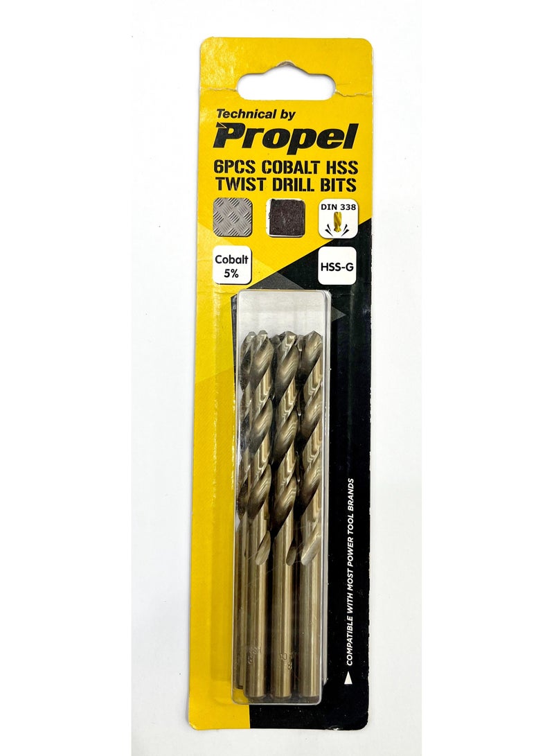 Cobalt HSS Drill Bits Granded 6.5 x 110mm, 6pc/card