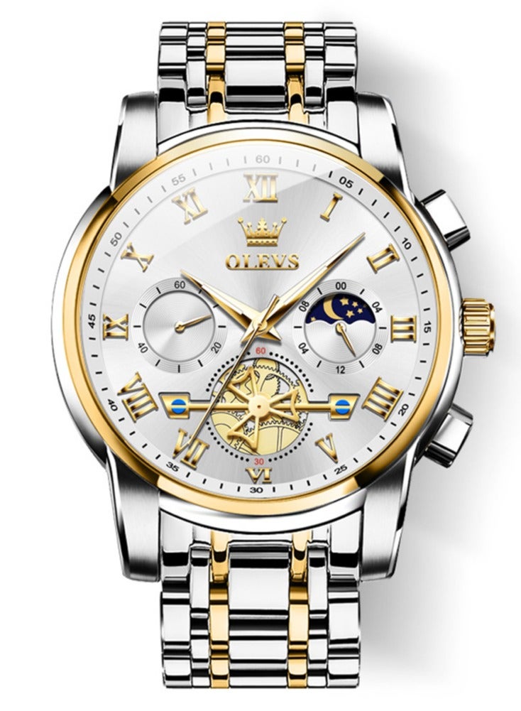 OLEVS Watch for Men Top Original Quartz Men's Watches Classic Roman Scale Dial Moon Phase Waterproof Luminous Luxury Wrist Watch for Male - Image 2