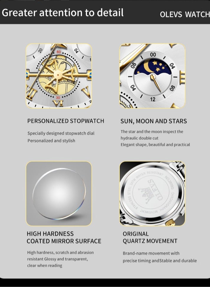 OLEVS Watch for Men Top Original Quartz Men's Watches Classic Roman Scale Dial Moon Phase Waterproof Luminous Luxury Wrist Watch for Male - Image 5