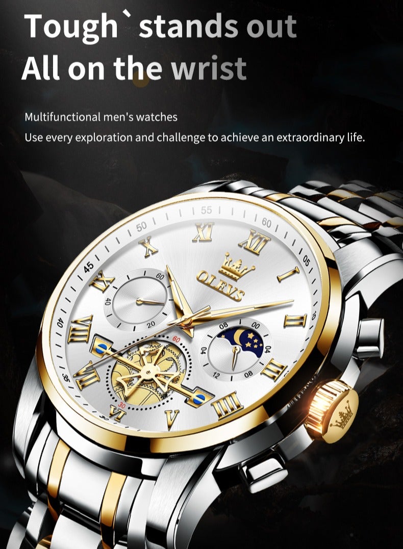 OLEVS Watch for Men Top Original Quartz Men's Watches Classic Roman Scale Dial Moon Phase Waterproof Luminous Luxury Wrist Watch for Male - Image 3