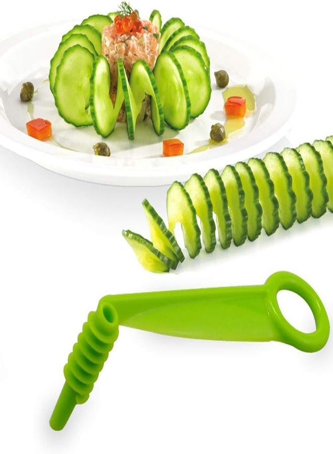 baolaili Green Spiral Slicer Portable Cucumber Potato Carrot Slicer Cutter Manual Kitchen Gadgets Plastic Garnishing Tool Fruit Vegetable Kitchen Tool - Image 1