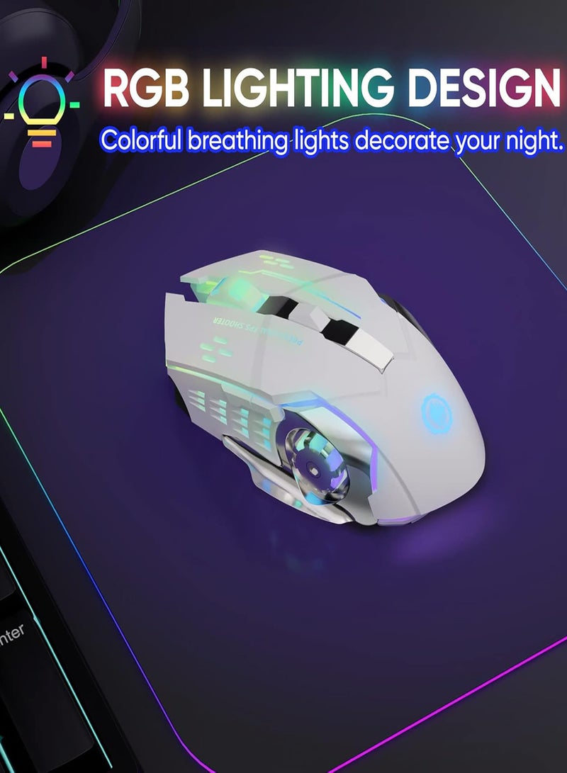 HEROCKX Gaming Mouse Multicolor RGB Backlight Wireless Gaming Mouse for Laptops Charging 2.4G+Bluetooth Dual Mode (White) - Image 4