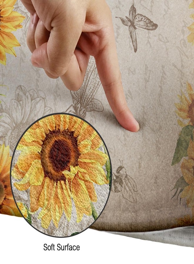 Kikiry Sunflower Shower Curtain Set 4 Pcs Rustic Bathroom Decor with Rugs Farmhouse Vintage Retro Country Yellow Floral Mat Toilet Lid Cover U Shaped Non-Slip Fabric Polyester 60x72 Inch - Image 4