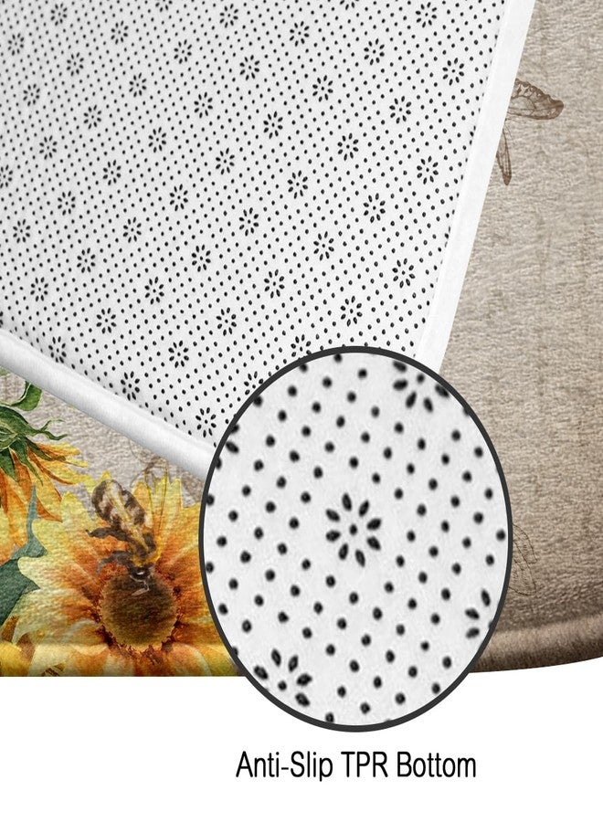 Kikiry Sunflower Shower Curtain Set 4 Pcs Rustic Bathroom Decor with Rugs Farmhouse Vintage Retro Country Yellow Floral Mat Toilet Lid Cover U Shaped Non-Slip Fabric Polyester 60x72 Inch - Image 5
