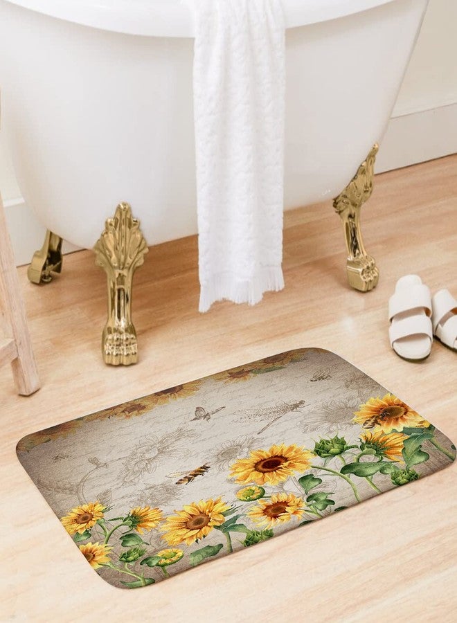 Kikiry Sunflower Shower Curtain Set 4 Pcs Rustic Bathroom Decor with Rugs Farmhouse Vintage Retro Country Yellow Floral Mat Toilet Lid Cover U Shaped Non-Slip Fabric Polyester 60x72 Inch - Image 3