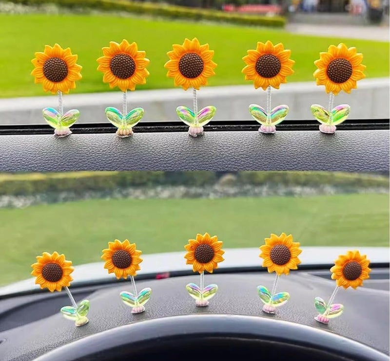 VRB Dec 10 pcs of Sunflower for Car Dashboard Decoration Items/car Decor Accessories for Dashboard,Miniature Toys,Car Dashboar,Decoration Accessories,etc. (10 Pcs Cute Swinging Sunflower) All choice modern design - Image 4
