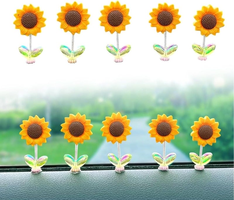 VRB Dec 10 pcs of Sunflower for Car Dashboard Decoration Items/car Decor Accessories for Dashboard,Miniature Toys,Car Dashboar,Decoration Accessories,etc. (10 Pcs Cute Swinging Sunflower) All choice modern design - Image 1