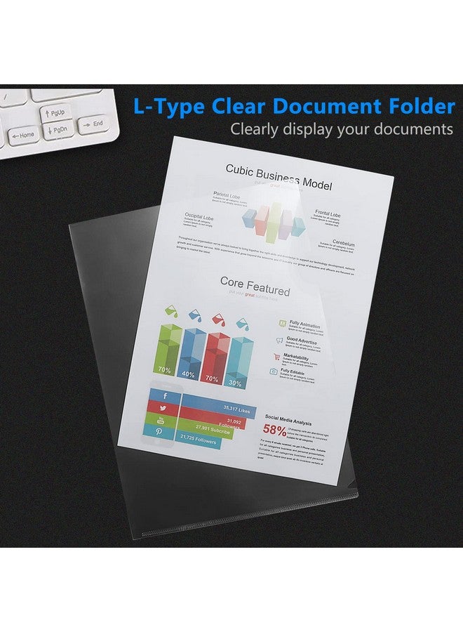 CASAON 100 Pcs Clear Document Folder Project Pocket For Us Letter / A4 Size Transparent Ltype Plastic Folder - Image 4