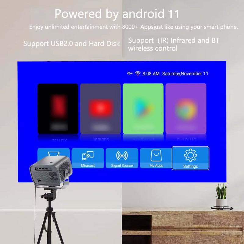 دعم 4K جهاز عرض محمول بنظام أندرويد 11.0 مدمج دوران 360 درجة - تصحيح تلقائي للصورة تركيز كهربائي واي فاي لاسلكي لتجربة مشاهدة غامرة - Image 2