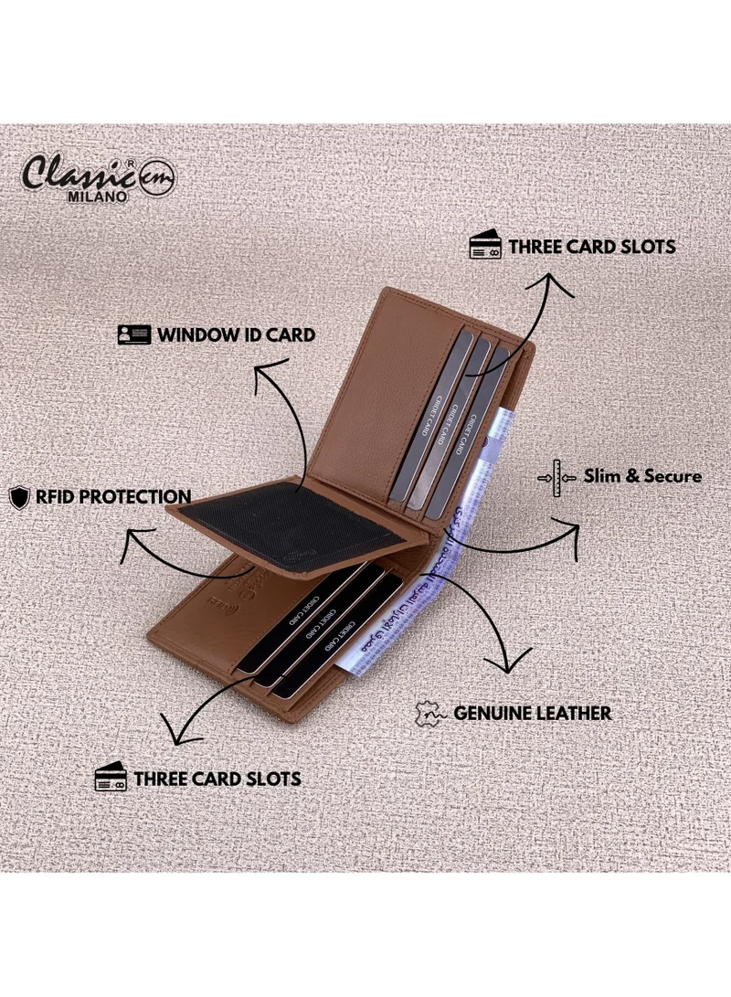 Classic Milano Tan (CNH-8) Classic Milano Genuine Leather Wallet for Men – Slim Bifold Men’s Wallet with RFID Blocking, Multiple Card Slots – Stylish Mens Purse Wallets Gift for Husband, Father for Men | Best Price UAE