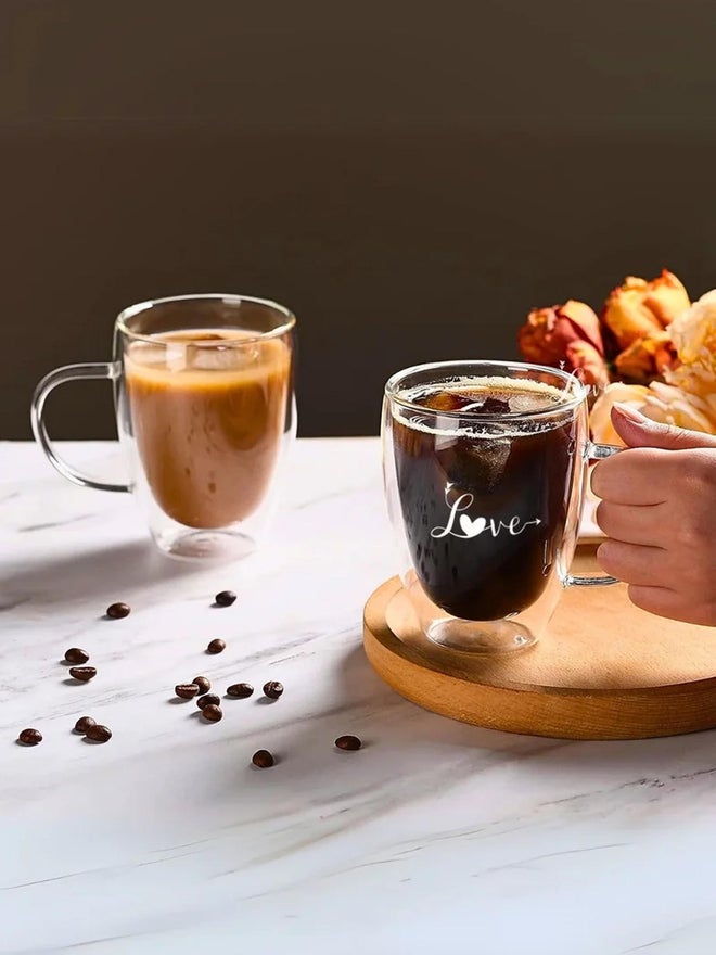 1CHASE Romantic Borosilicate Double Wall Glass Mugs with Handle, 350ml - Image 2