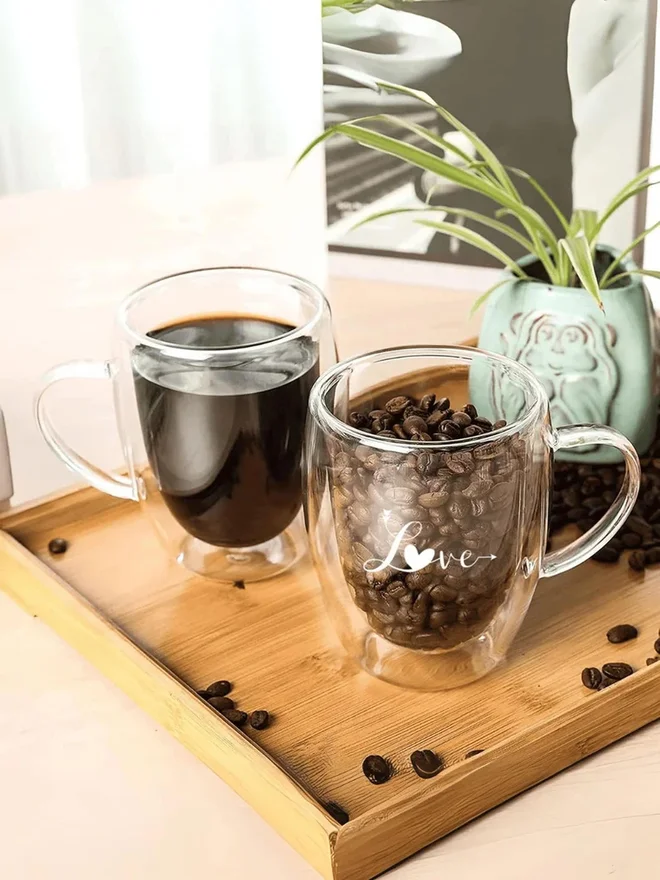 1Chase  1CHASE Romantic Borosilicate Double Wall Glass Mugs with Handle, 350ml  | Best Price UAE