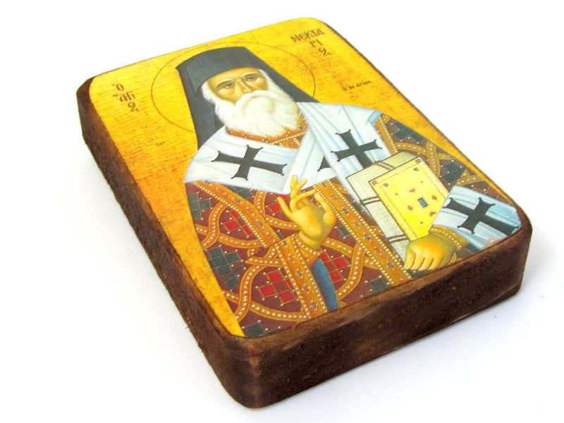 Iconsgr Wooden Greek Christian Orthodox Wood Icon of Saint Nectarios of Aegina / A0 - Image 1