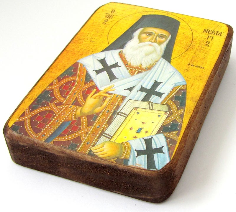 Iconsgr Wooden Greek Christian Orthodox Wood Icon of Saint Nectarios of Aegina / A0 - Image 2