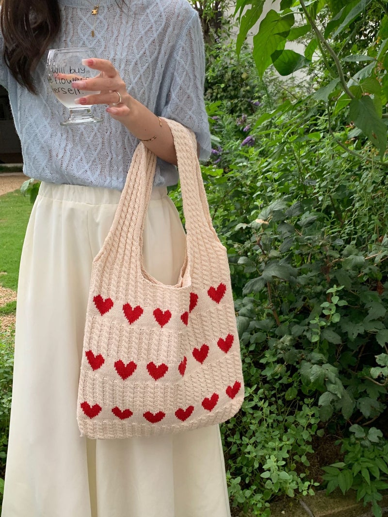New Knitted Bag Woven Bag Love Women'S Bag High-End Sense Exquisite Wool Portable Shoulder Bag Shopping Bag - Image 5