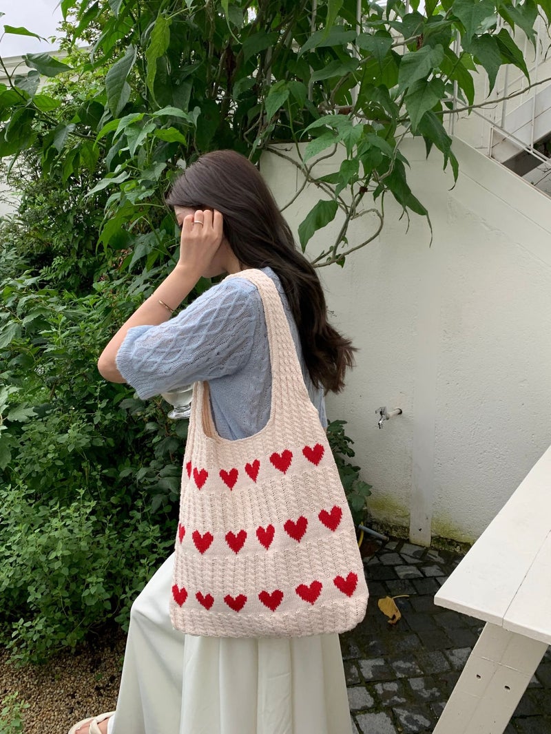 New Knitted Bag Woven Bag Love Women'S Bag High-End Sense Exquisite Wool Portable Shoulder Bag Shopping Bag - Image 4