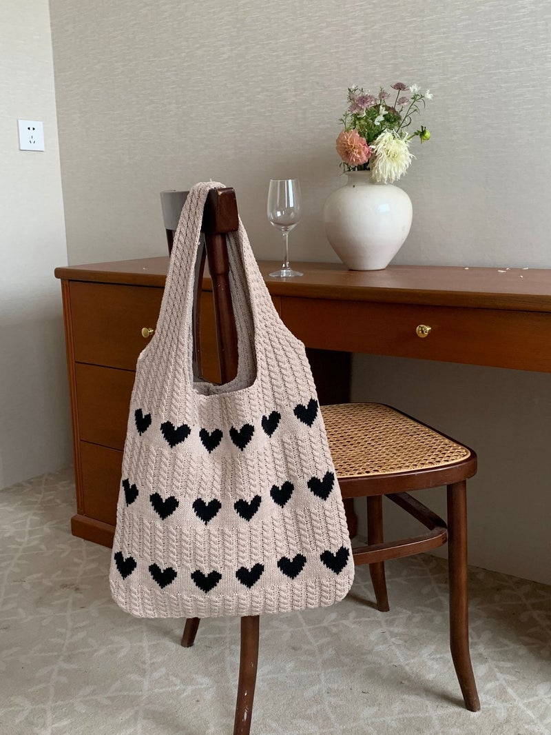 New Knitted Bag Woven Bag Love Women'S Bag High-End Sense Exquisite Wool Portable Shoulder Bag Shopping Bag - Image 1
