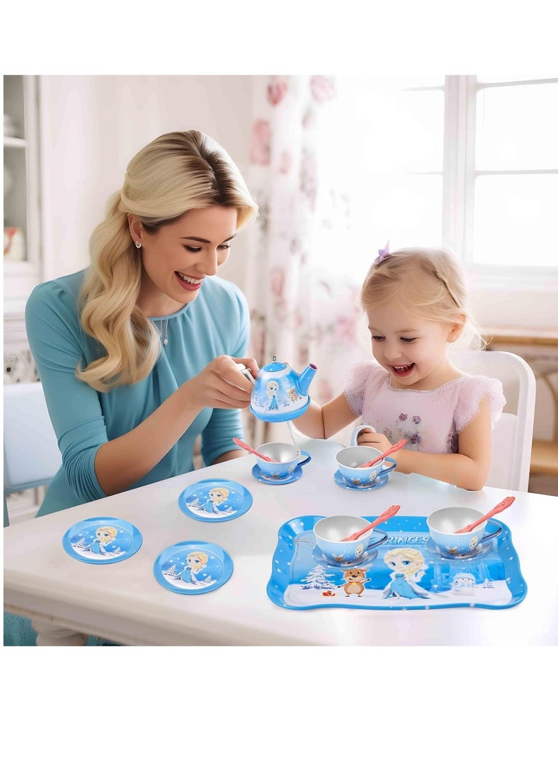Frozen Toys for Girls, Princess Elsa Tea Party Set for Little Girls, contains 19 children's kitchen toys as well as a canned tea party set, desserts, and a carrying case for a gift. - Image 2
