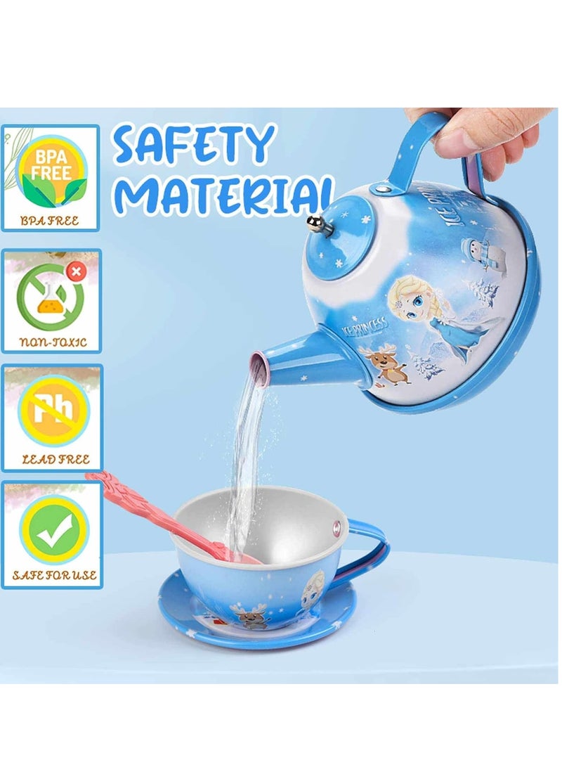 Frozen Toys for Girls, Princess Elsa Tea Party Set for Little Girls, contains 19 children's kitchen toys as well as a canned tea party set, desserts, and a carrying case for a gift. - Image 4