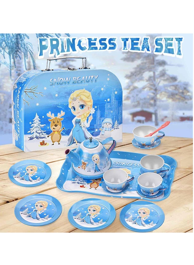 Frozen Toys for Girls, Princess Elsa Tea Party Set for Little Girls, contains 19 children's kitchen toys as well as a canned tea party set, desserts, and a carrying case for a gift. - Image 5