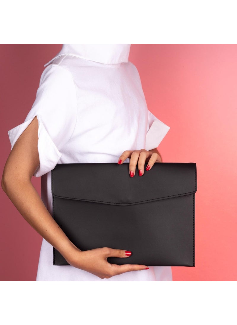 Ofistike Rosso Black Leather Internal Compartment File Document Notebook Tablet Bag Women Business Card Holder Pen Case  - Image 1