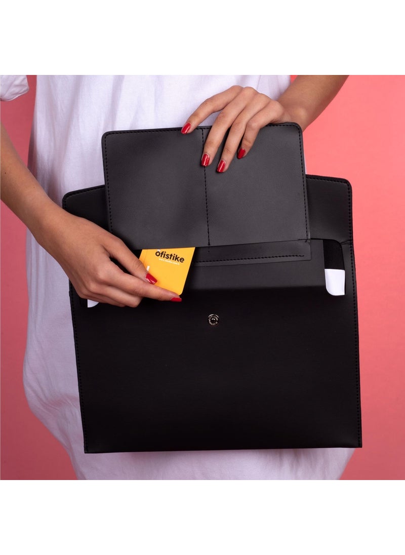 Ofistike Rosso Black Leather Internal Compartment File Document Notebook Tablet Bag Women Business Card Holder Pen Case  - Image 4