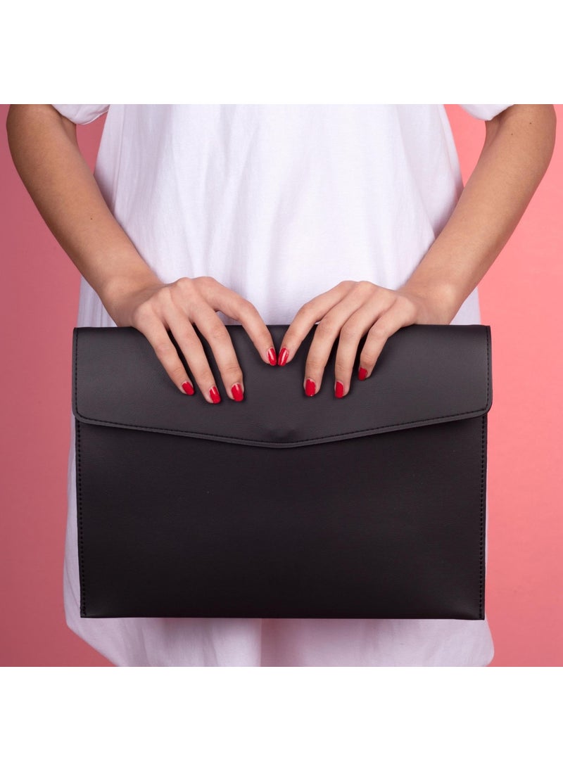 Ofistike Rosso Black Leather Internal Compartment File Document Notebook Tablet Bag Women Business Card Holder Pen Case  - Image 5