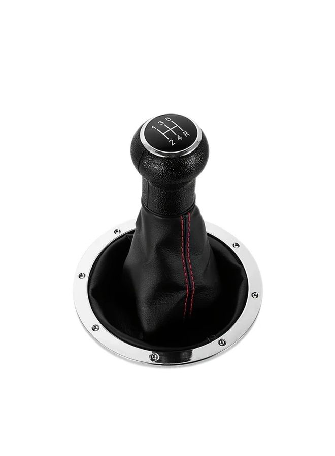 Black 5 Speed Gear Shift Knob Faux Leather Red Stitching Rotating Design Manual Transmission - Image 5