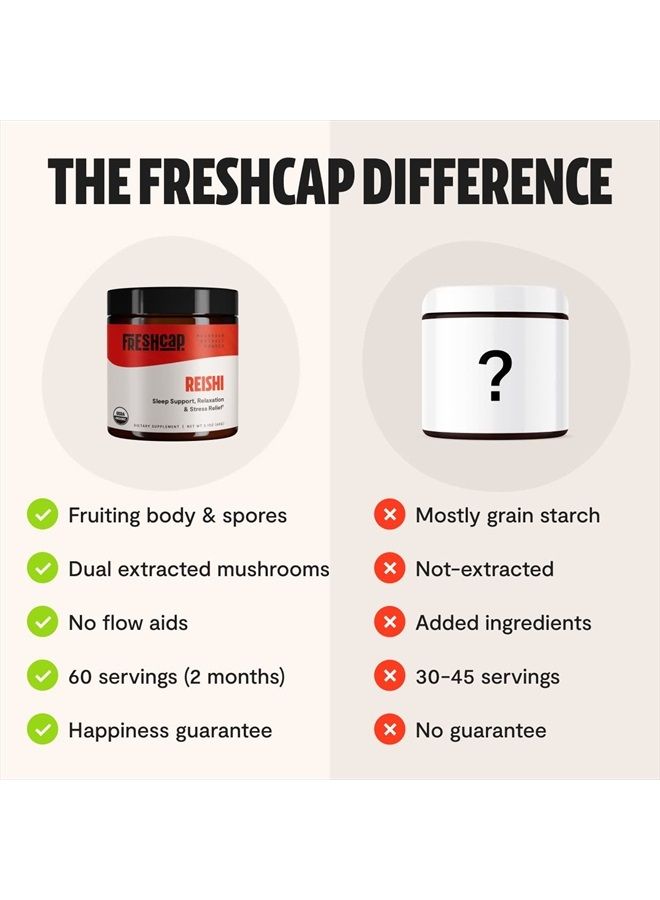 FreshCap Mushrooms FreshCap, Reishi Mushroom Powder (60 Servings), Supplement for Longevity, Organic Dual Extract (27% Beta glucan, 1.4% Triterpene) - Image 3