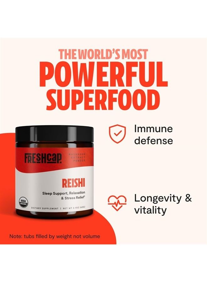 FreshCap Mushrooms FreshCap, Reishi Mushroom Powder (60 Servings), Supplement for Longevity, Organic Dual Extract (27% Beta glucan, 1.4% Triterpene) - Image 1